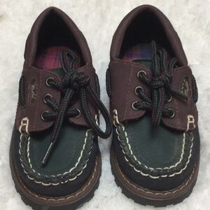 toddler brown/blue lace up boat shoes 5 1/2